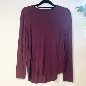Halogen maroon wine lightweight long sleeve tee with asymmetrical hem